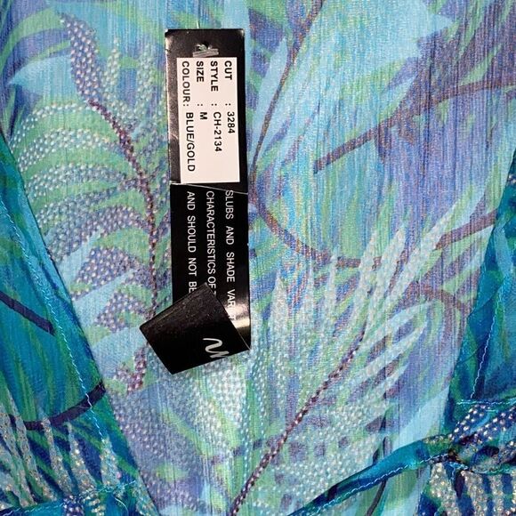 Club Z Collection Women's Blue Gold Tropical 3/4 Sleeve Swim Cover-Up Medium NWT - Picture 4 of 8